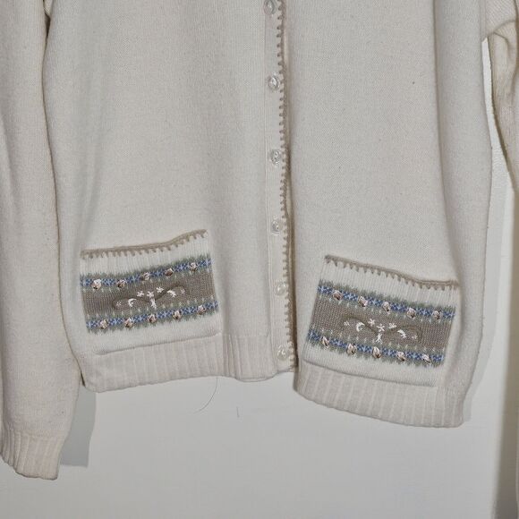 Vintqge Liz Claiborne Lizwear Wool Long Sleeve V-Neck CardiganCream - Picture 4 of 7